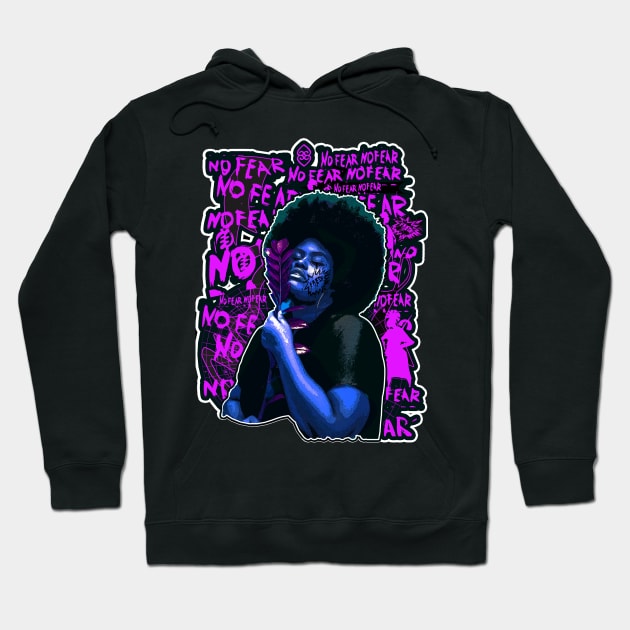 No Fear Strong Black Woman Afro Hoodie by Glass Table Designs